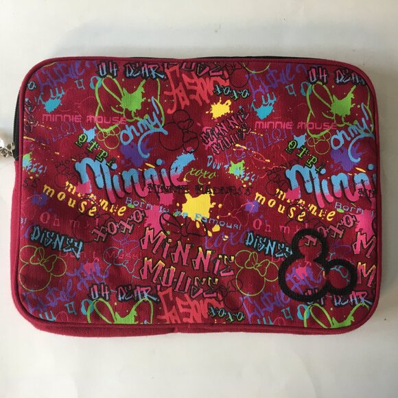 Minnie Mouse Walt Disney World Cosmetic Makeup Bag Case Fabric Lined Red 11" Zip - Picture 2 of 16